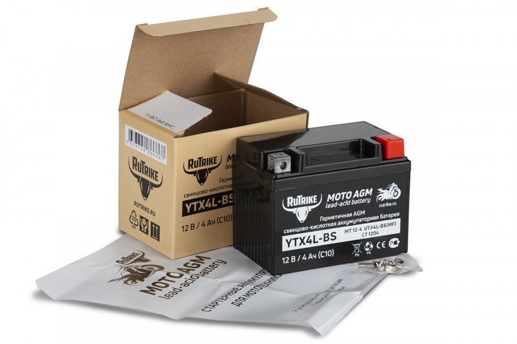 Аккумулятор стартерный для мототехники Rutrike YTX4L-BS (12V/4Ah) в Нижнем Новгороде