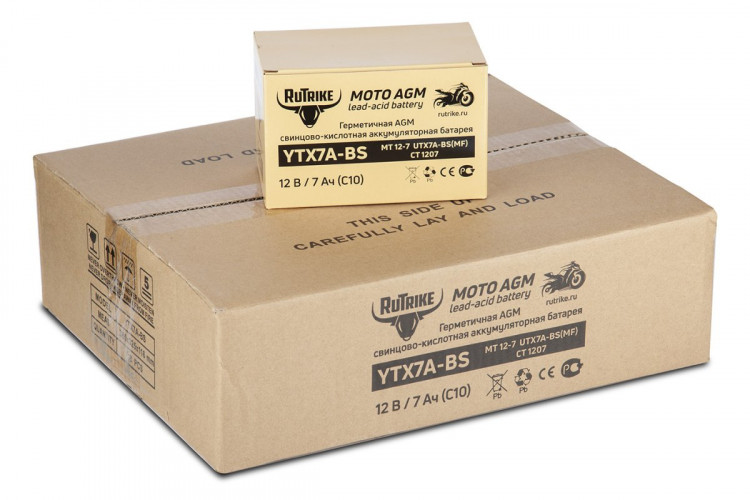Аккумулятор стартерный для мототехники Rutrike YTX7A-BS (12V/7Ah) в Нижнем Новгороде